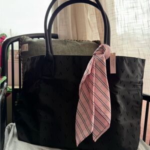 Victoria's Secret Black Tote with Pink Scarf Accent